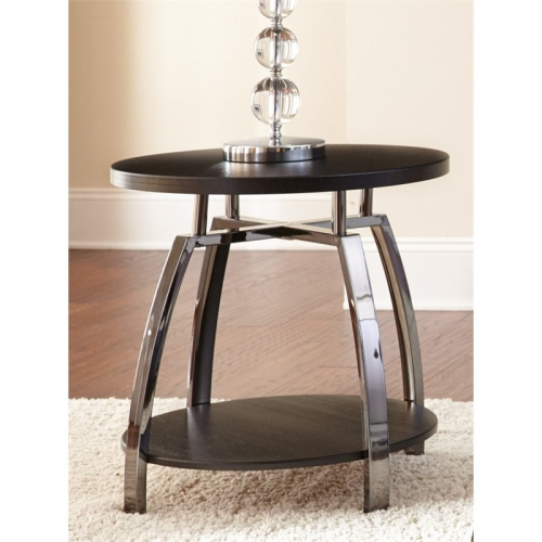 BOWERY HILL  Round End Table In Nickel In Black