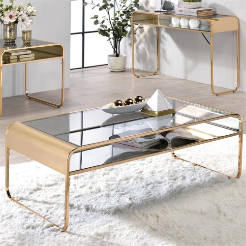 Furniture of America Mexller Contemporary Glass Top Coffee Table in Gold