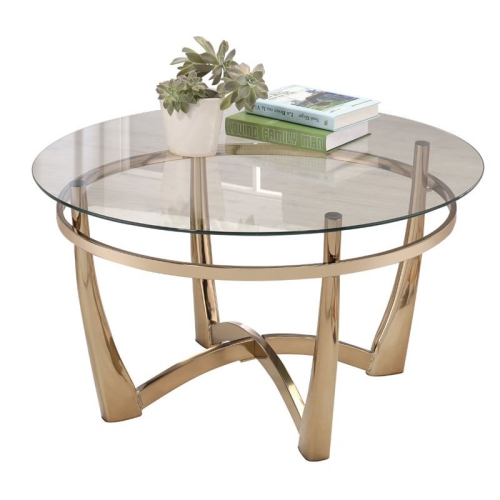 BOWERY HILL  Round Glass Top Coffee Table In Champagne