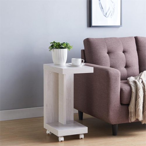 Furniture of America Vecker Modern Wood Mobile End Table in White Oak