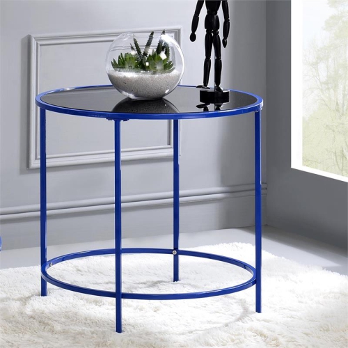 Furniture of America Keefer Contemporary Glass Top Side Table in Blue