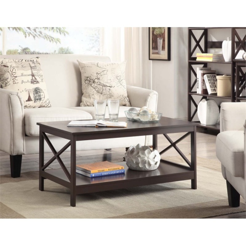Convenience Concepts Oxford Coffee Table with Shelf in Espresso Wood Finish
