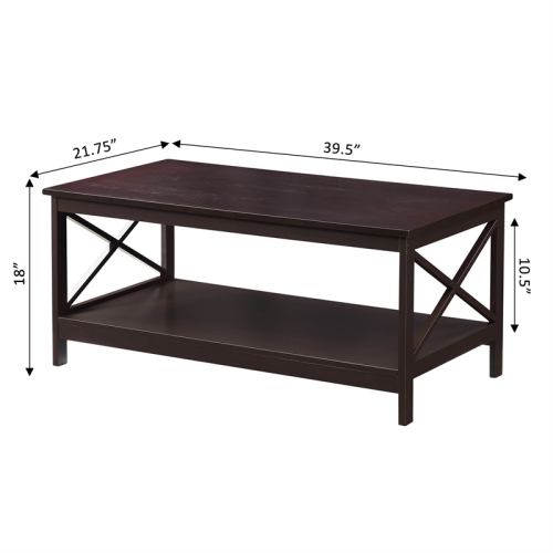 Convenience Concepts Oxford Coffee Table with Shelf in Espresso Wood Finish