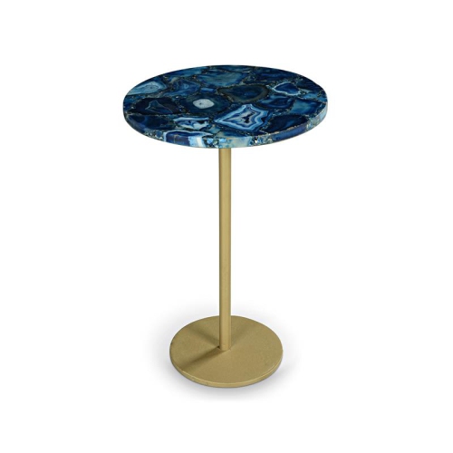 STEVE SILVER COMPANY  Steve Silver Oceana Round Agate Top Metal Chairside End Table In Blue