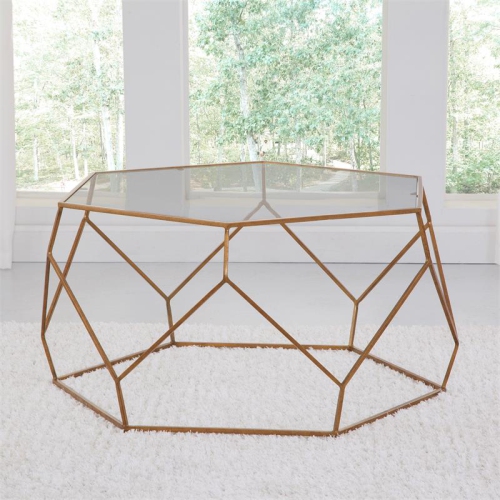 Steve Silver Roxy Hexagonal Clear Glass and Metal Cocktail Table