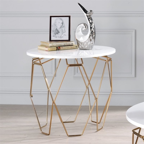 FURNITURE OF AMERICA  Zoom Contemporary Wood End Table In And Gold In White