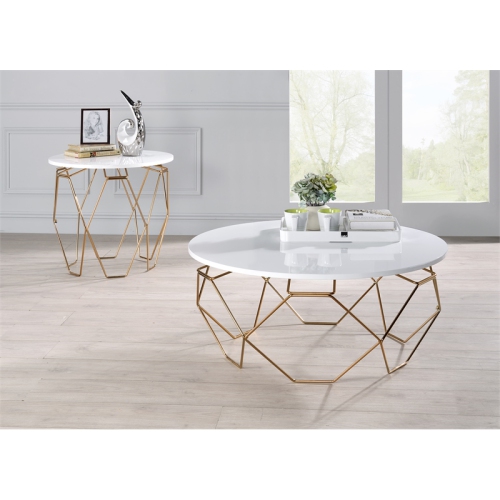 Furniture of America Zoom Contemporary Wood End Table in White and Gold