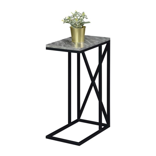 Pemberly Row C End Table Gray Faux Marble Wood and Black Metal