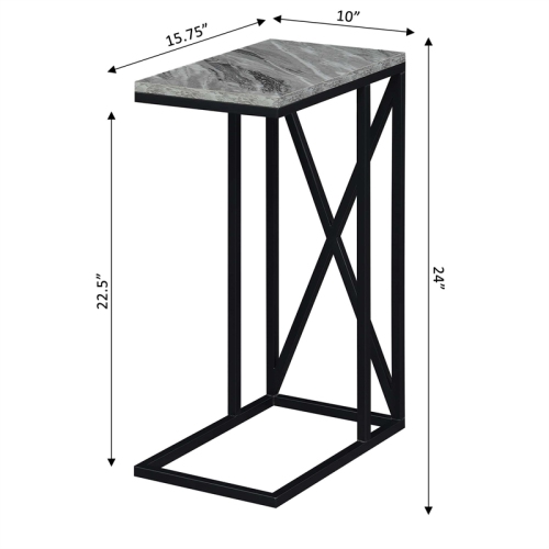 Pemberly Row C End Table Gray Faux Marble Wood and Black Metal