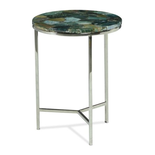 STEVE SILVER COMPANY  Steve Silver Foster Round Spa Agate Top And Nickel Base Chairside Table In Green