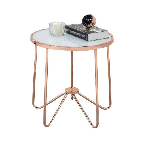 BOWERY HILL  End Table In Frosted Glass And Rose Gold