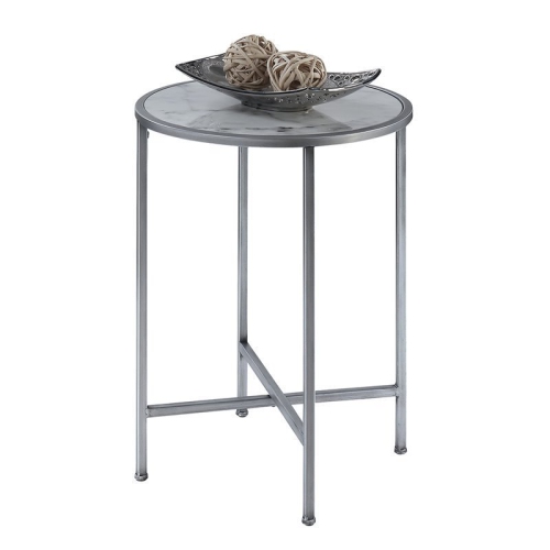 PEMBERLY ROW  Faux Marble Round End Table With Silver Metal Frame