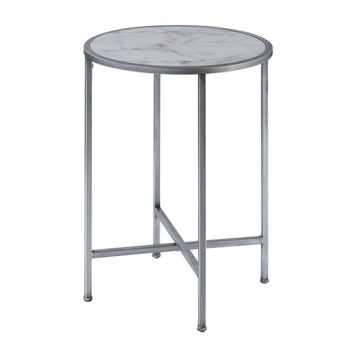 Pemberly Row Faux Marble Round End Table with Silver Metal Frame