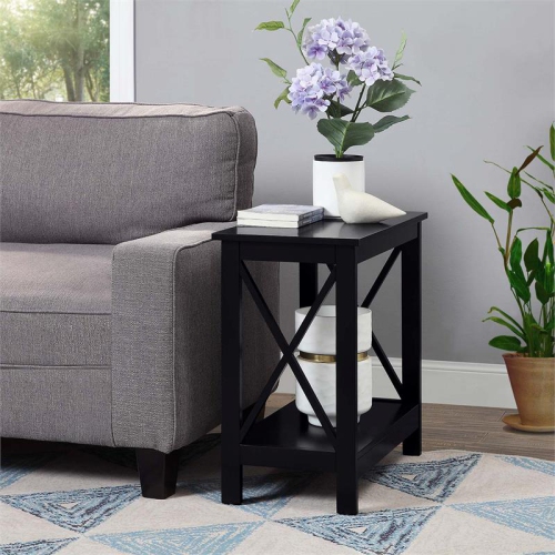 Convenience Concepts Oxford Chairside End Table with Shelf in Black Wood Finish