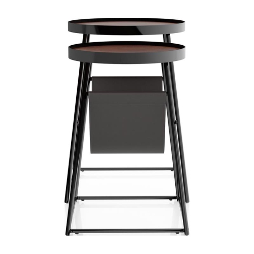 Furniture of America Lassatov Metal 2-Piece Nesting Table in Matte Black