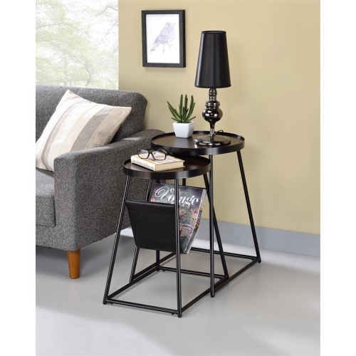 Furniture of America Lassatov Metal 2-Piece Nesting Table in Matte Black