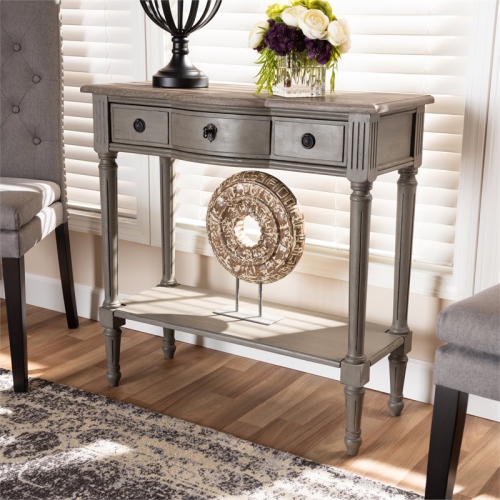 Baxton Studio Noelle Contemporary Wood 3-Drawer Console Table in Gray