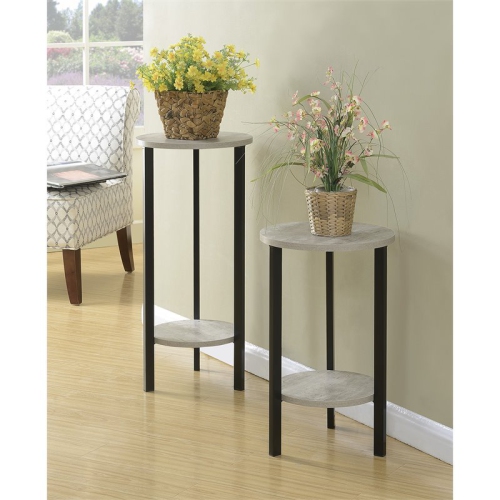 Graystone 31" Plant Stand in Gray Faux Birch Wood and Black Metal Frame