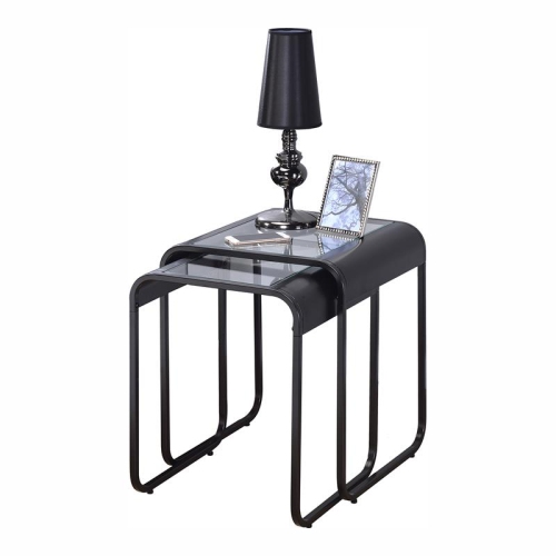 FURNITURE OF AMERICA  Shawton Glass Top 2-Piece Nesting Table Set In In Black