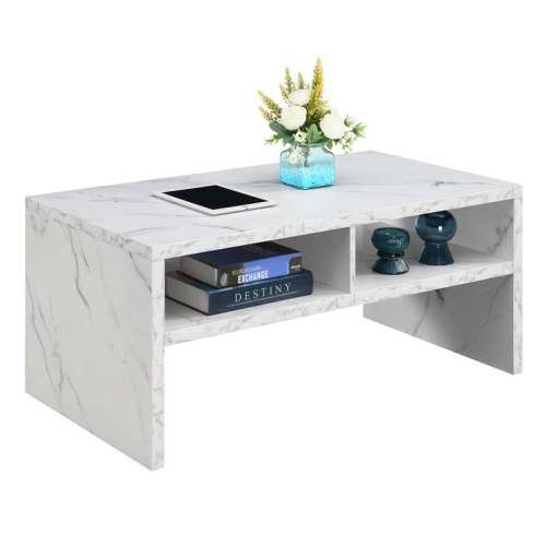 Northfield Admiral Deluxe Coffee Table with Shelves in White Marble Wood Finish