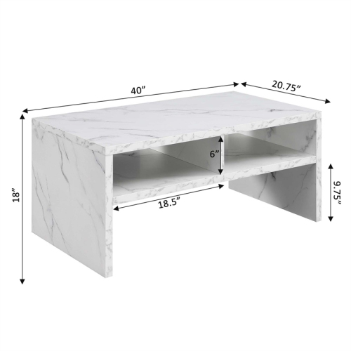 Northfield Admiral Deluxe Coffee Table with Shelves in White Marble Wood Finish