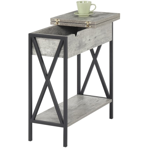 PEMBERLY ROW  Electric Flip Top End Table In Faux Birch Wood In Gray