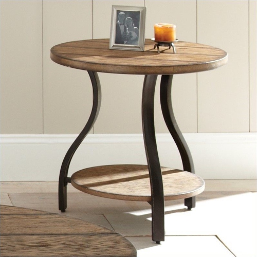 Bowery Hill Round End Table in Light Oak Finish