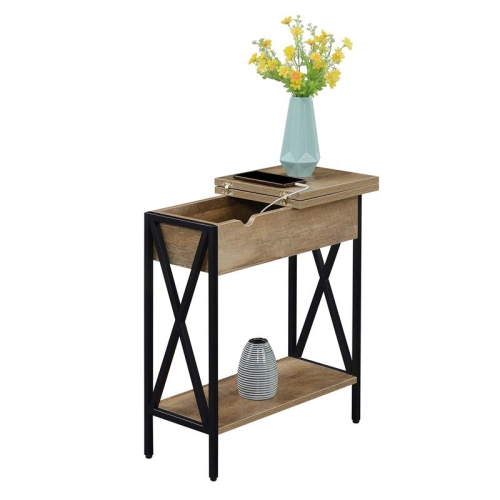 Tucson Flip Top End Table with Charging Station and Shelf in Nutmeg Wood Finish