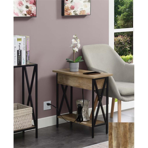 Tucson Flip Top End Table with Charging Station and Shelf in Nutmeg Wood Finish
