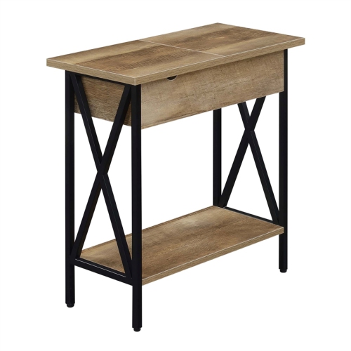 Tucson Flip Top End Table with Charging Station and Shelf in Nutmeg Wood Finish