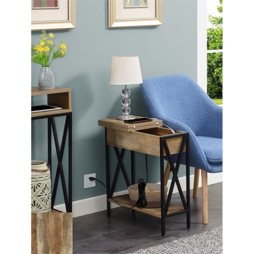 Tucson Flip Top End Table with Charging Station and Shelf in Nutmeg Wood Finish