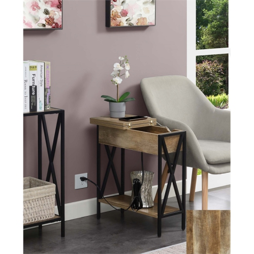 Tucson Flip Top End Table with Charging Station and Shelf in Nutmeg Wood Finish