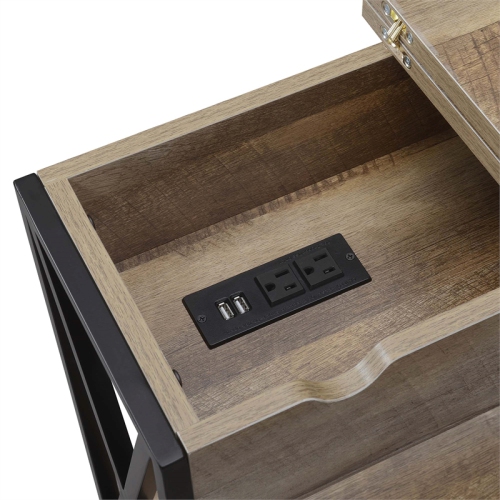 Tucson Flip Top End Table with Charging Station and Shelf in Nutmeg Wood Finish