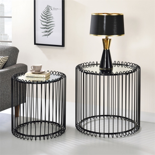 Furniture of America Mendel Contemporary Metal 2-Piece Nesting Table in Black