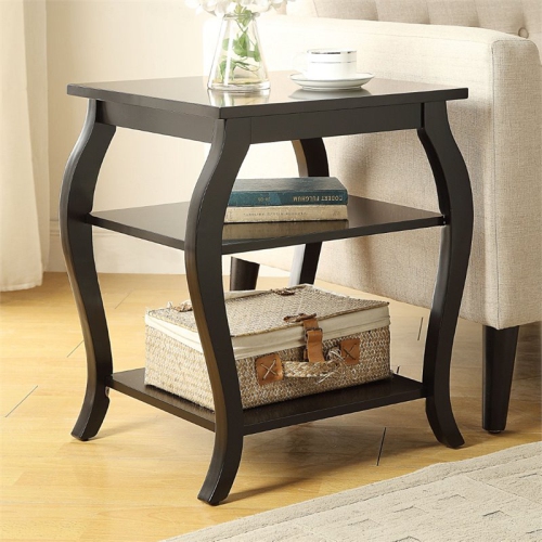 BOWERY HILL  Mid Century 2 Shelf Wood End Table In Black