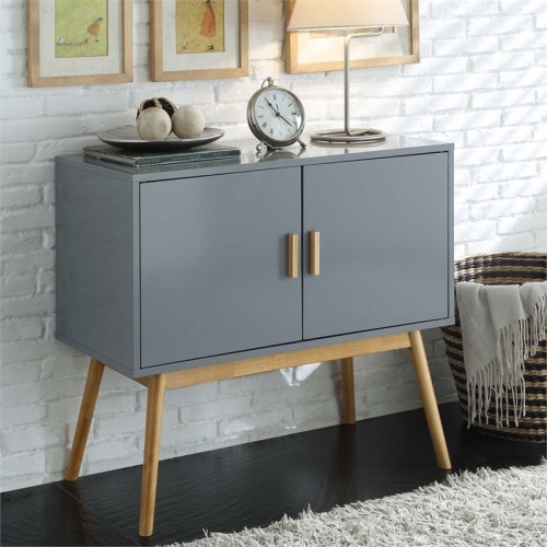 Pemberly Row Mid Century Storage Console Table in Gray and Black Wood Finish