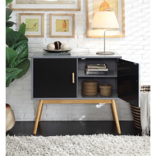Pemberly Row Mid Century Storage Console Table in Gray and Black Wood Finish