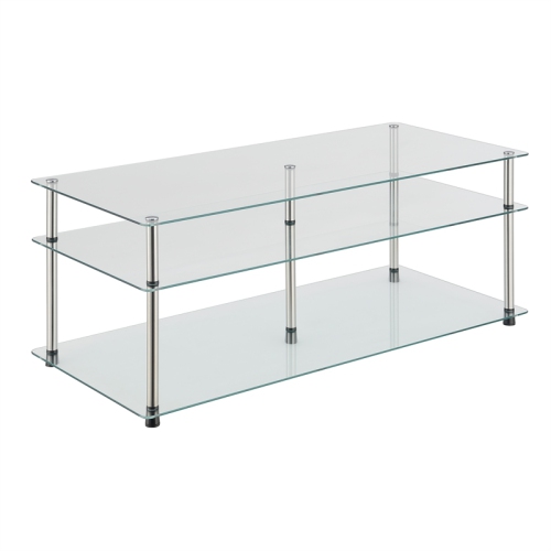 Pemberly Row Three-Tier Coffee Table with Clear Glass Shelves