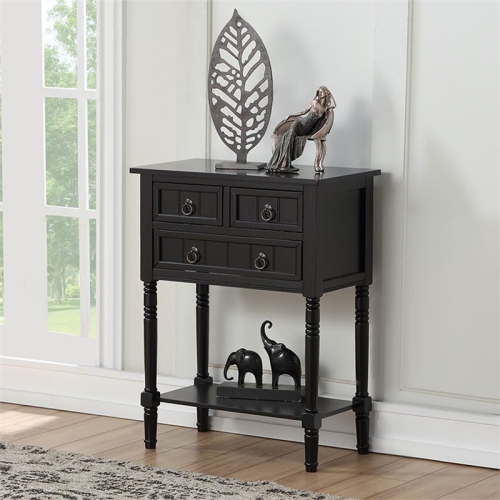 Pemberly Row Transitional Console Table in Black Wood Finish