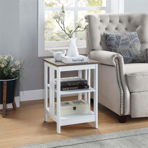 Convenience Concepts Mission End Table in White Wood with Driftwood Top