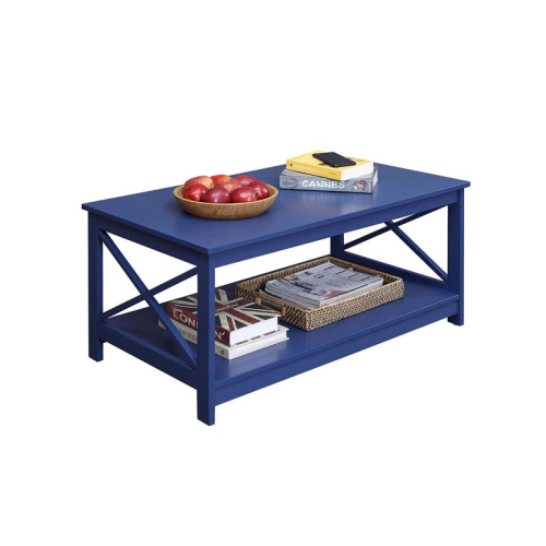 Convenience Concepts Oxford Coffee Table with Shelf in Blue Wood Finish