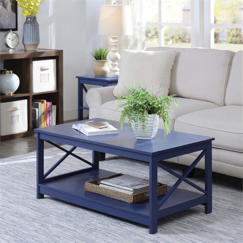Convenience Concepts Oxford Coffee Table with Shelf in Blue Wood Finish