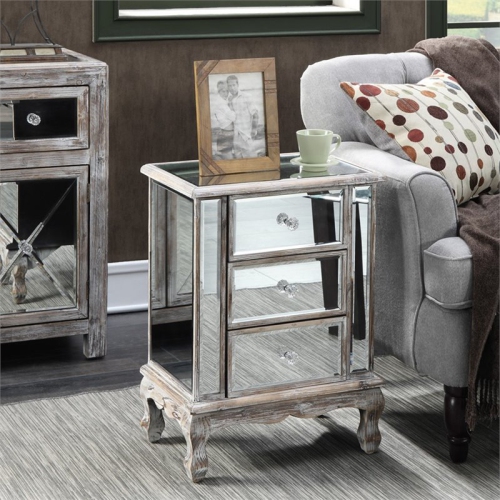 Pemberly Row 3 Drawer Mirrored End Table