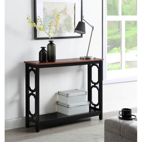 Convenience Concepts Omega Console Table in Cherry and Black Wood Finish