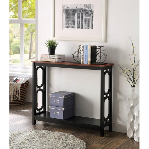 Convenience Concepts Omega Console Table in Cherry and Black Wood Finish