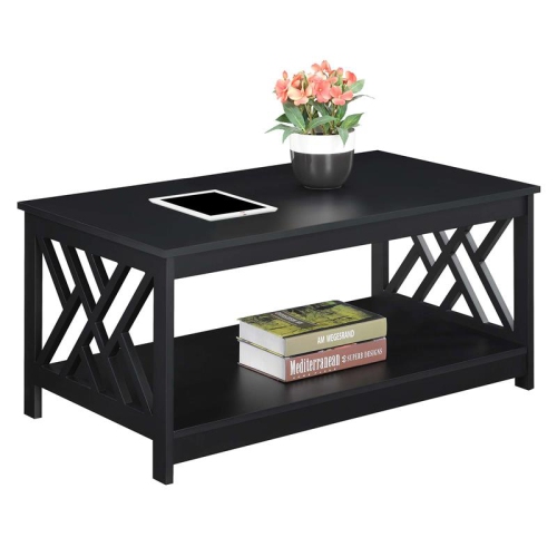 Convenience Concepts Titan Coffee Table with Shelf in Black Wood Finish