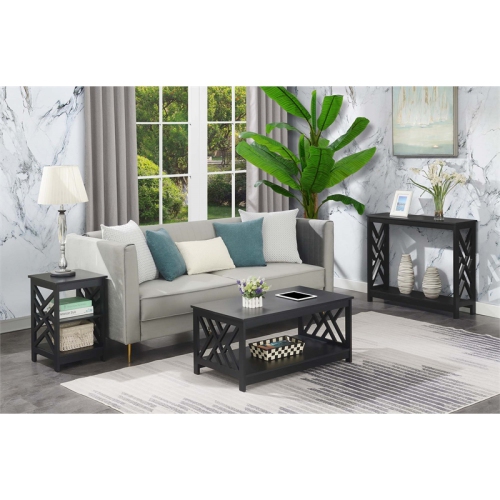 Convenience Concepts Titan Coffee Table with Shelf in Black Wood Finish
