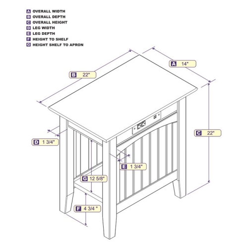 AFI Nantucket Chair Side Table with Charger in Grey
