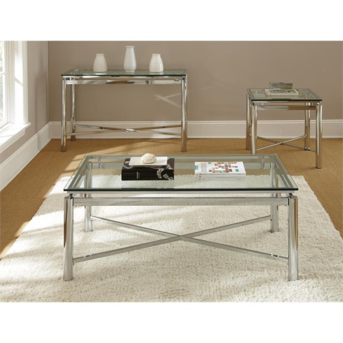 Bowery Hill Contemporary Glass Top and Chrome Base End Table