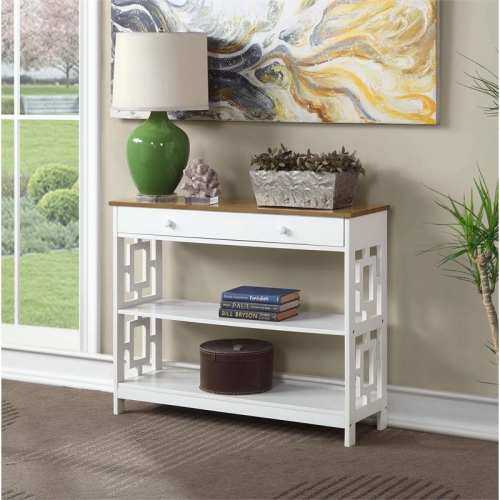 Convenience Concepts Town Square One-Drawer Console Table in White Wood Finish